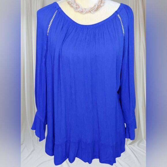 INC Cobalt Blue Peplum Peasant Blouse Size L - Picture 2 of 4